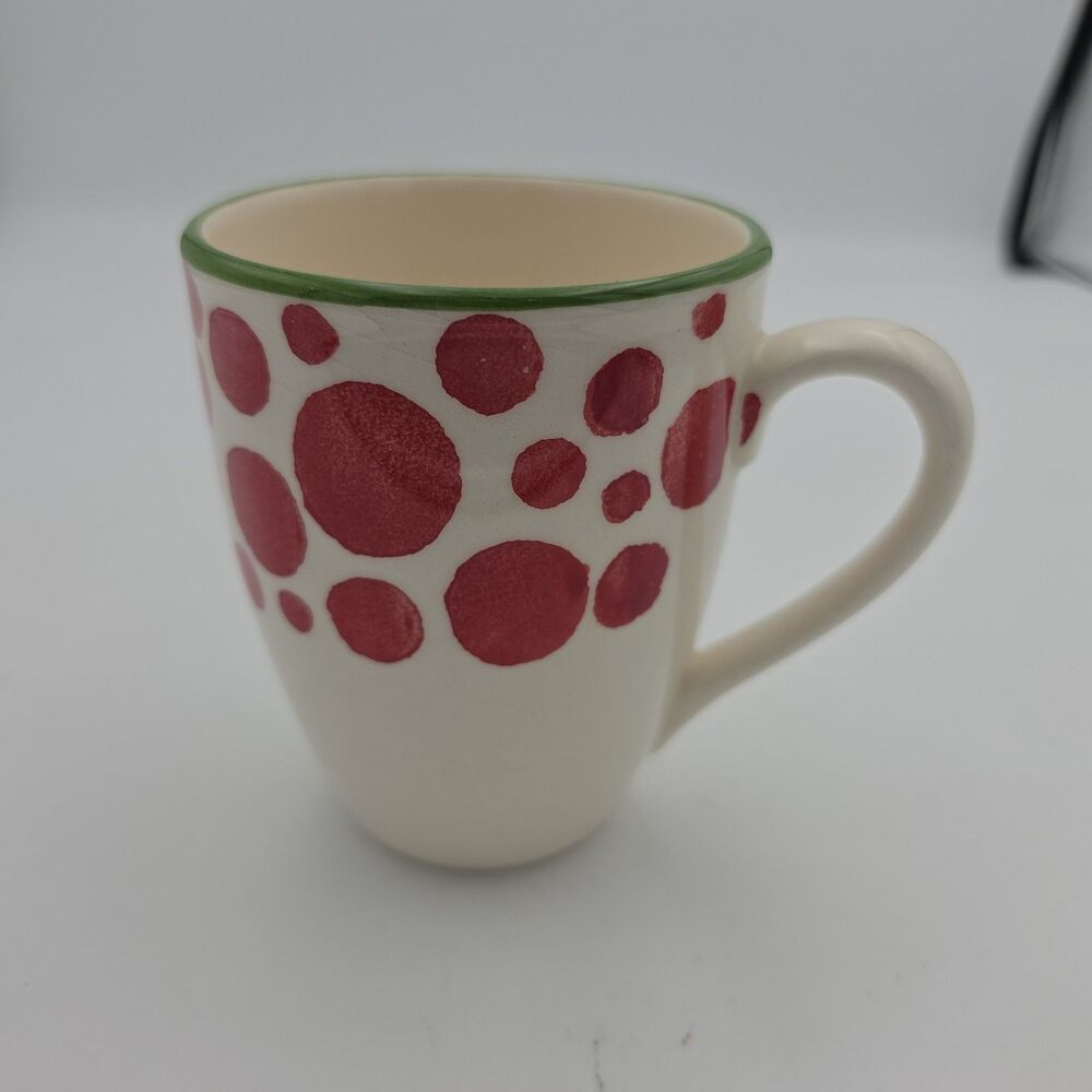 Viva by Vietri Red Polka Dot Coffee Mug Green Rim Portugal Replacement